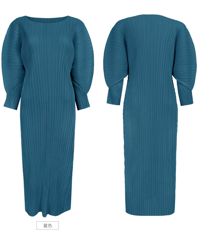Pleated Bat Sleeve Dress Women Spring New Korean Fashion Long Sleeve Casual Elegant Long Aesthetic Clothes