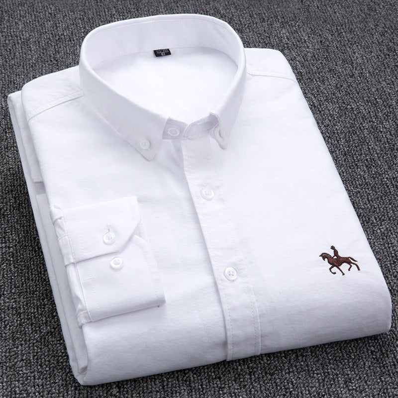 Pure cotton men's long-sleeved Oxford shirt for young and middle-aged men embroidered large size