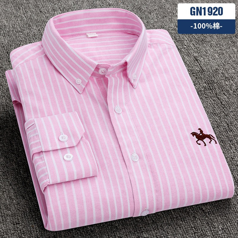 Pure cotton men's long-sleeved Oxford shirt for young and middle-aged men embroidered large size
