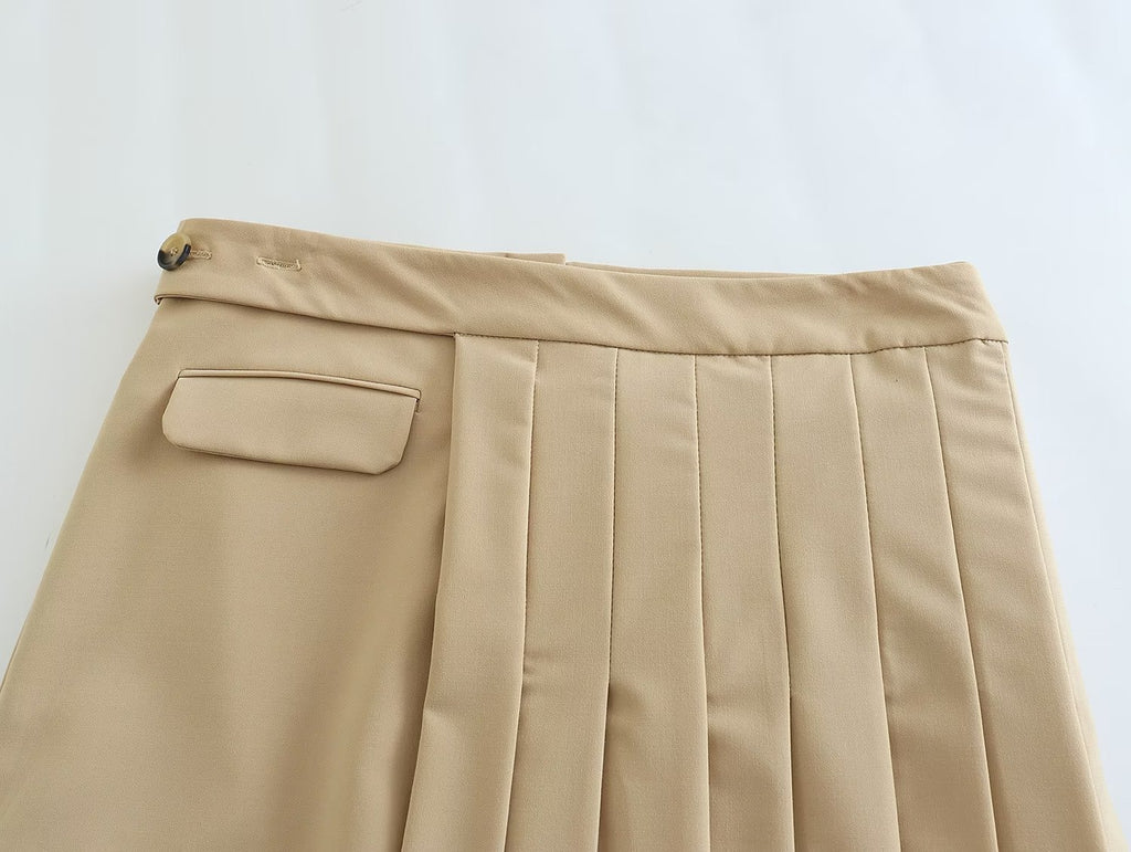 European and American Spring New Fashion Pleated Asymmetric Casual Halfskirt