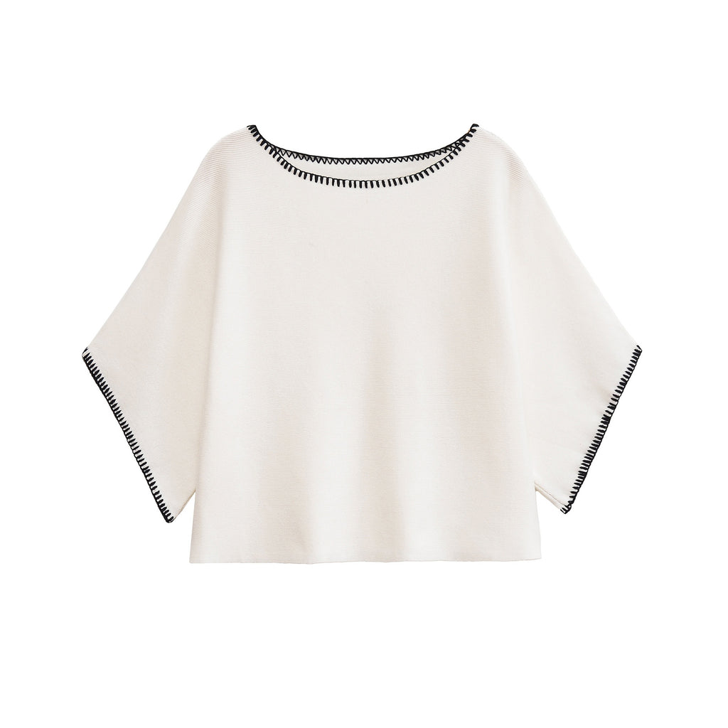 Fashion Casual Color Block Embroidery Knitted Sweater