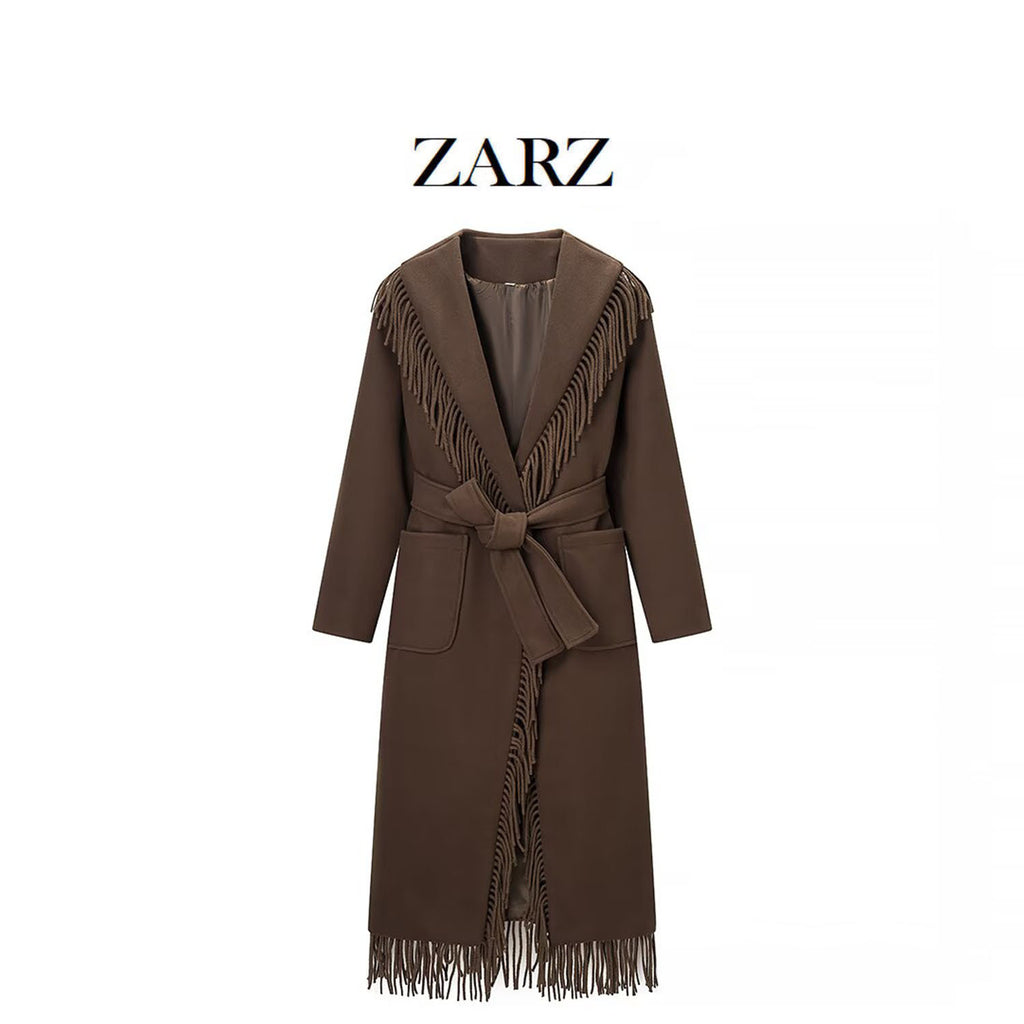 Chic Fringe Wool Coat Women's Fashion Casual Style Outerwear