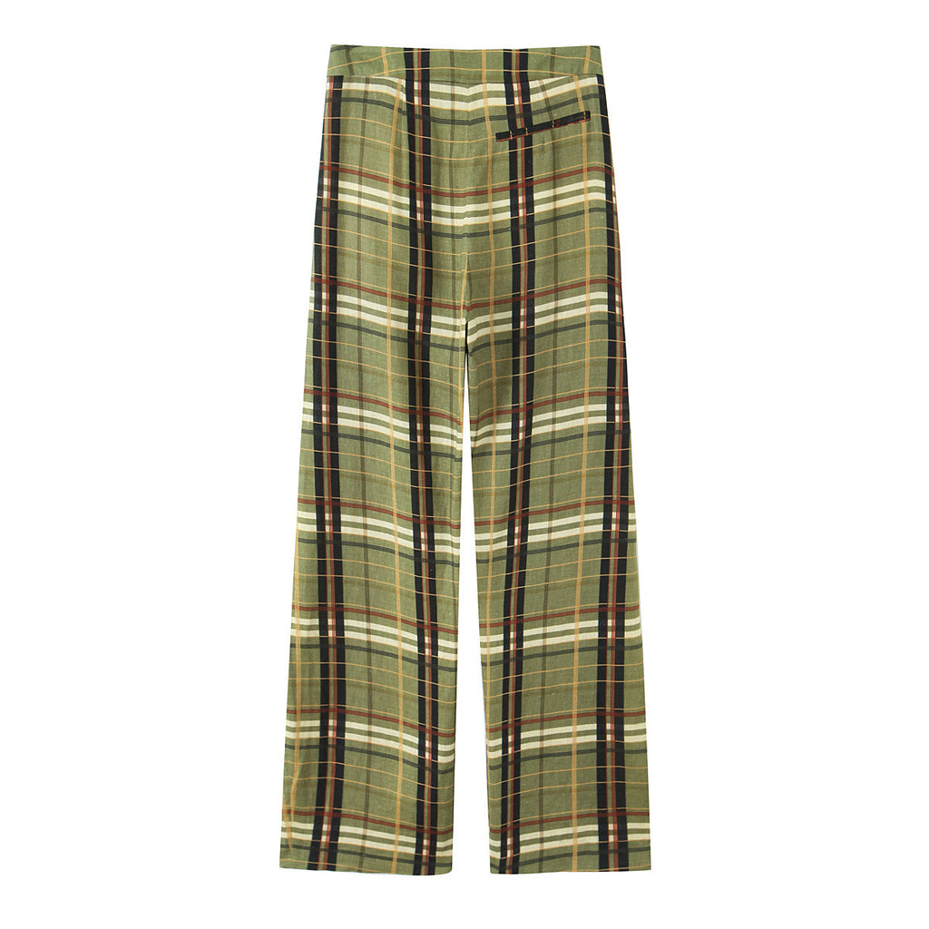 Women's Fashion Casual Linen Plaid Trousers