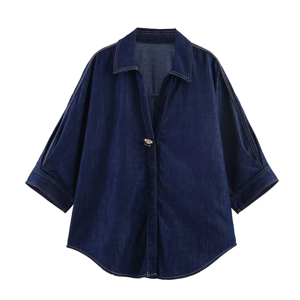 Casual wide sleeved denim embellished shirt