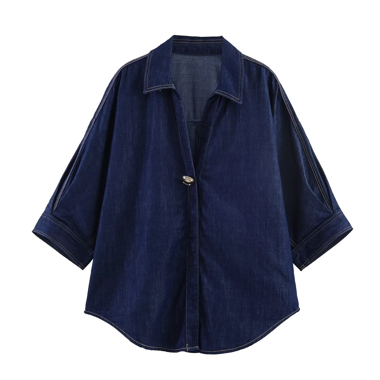 Casual wide sleeved denim embellished shirt