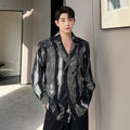 Ink tie dye long sleeved shirt splashed ink suit collar shirt for men