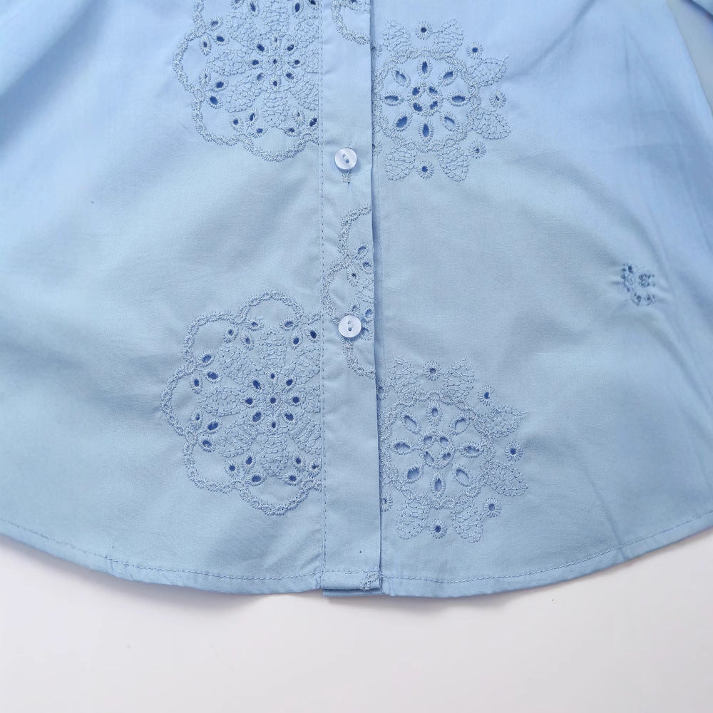 Women's Fashion Embroidery Decorated Poplin Shirt