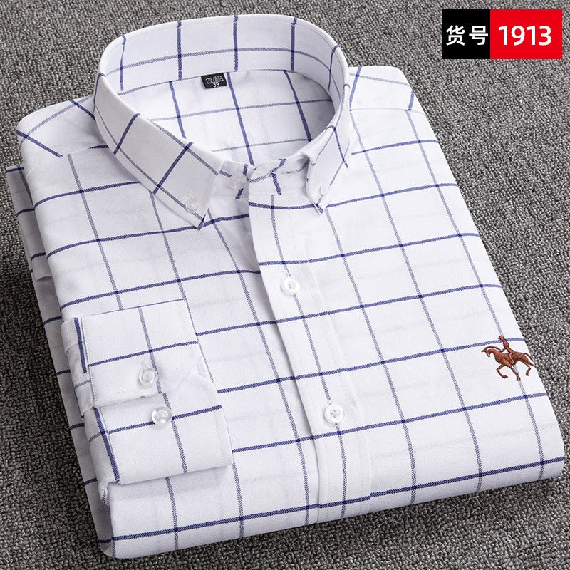 Pure cotton men's long-sleeved Oxford shirt for young and middle-aged men embroidered large size