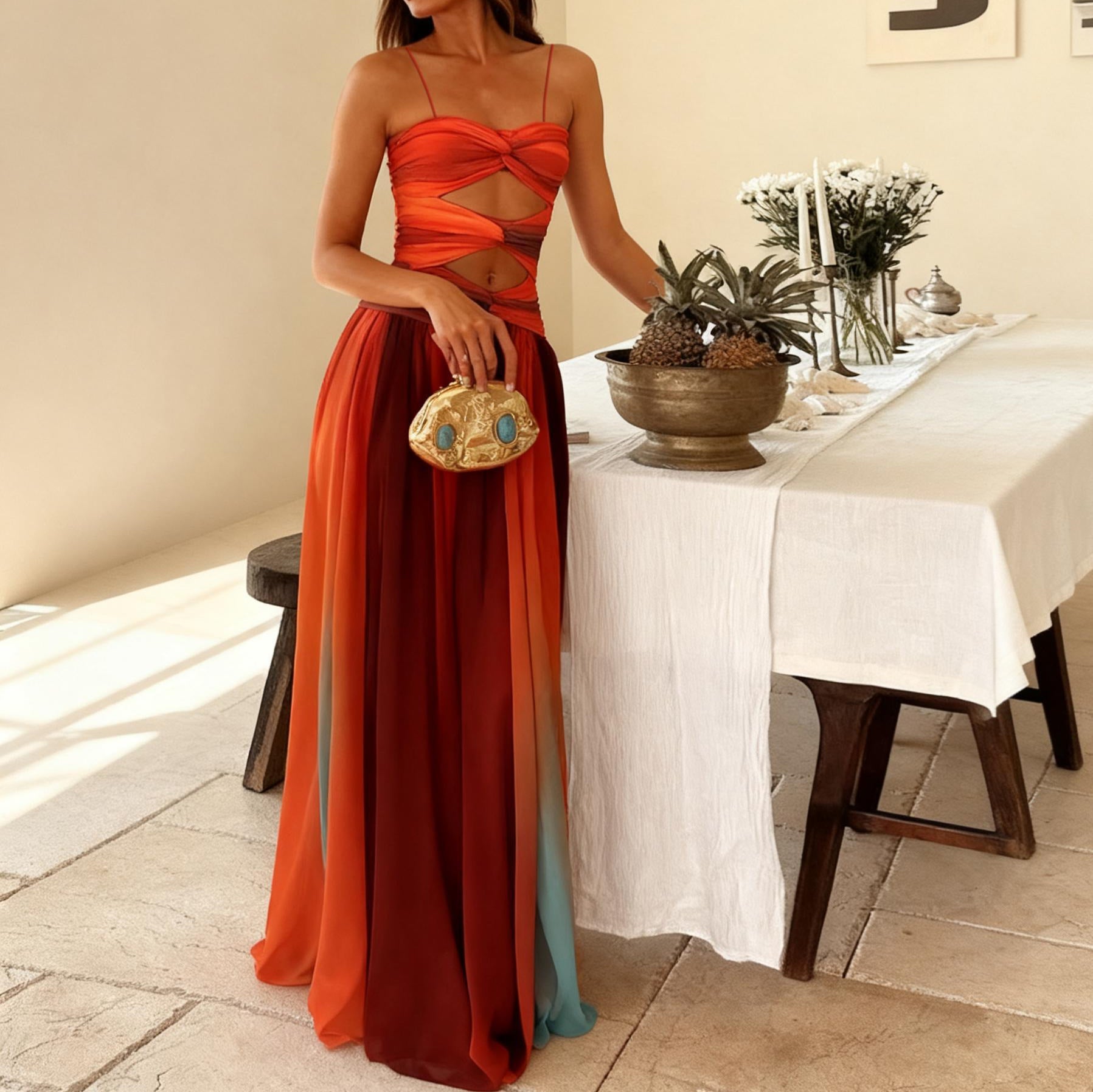 Sexy Gradient Color Casual Dress for Women Fashion Vacation Style