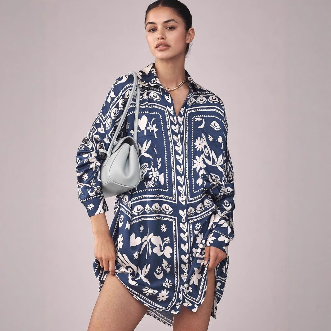 Graffiti cardigan long sleeved casual fashion printed shirt skirt for women