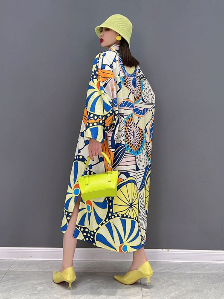 Summer New Fashion Dress Casual Printed Shirt Slit Women's Clothing
