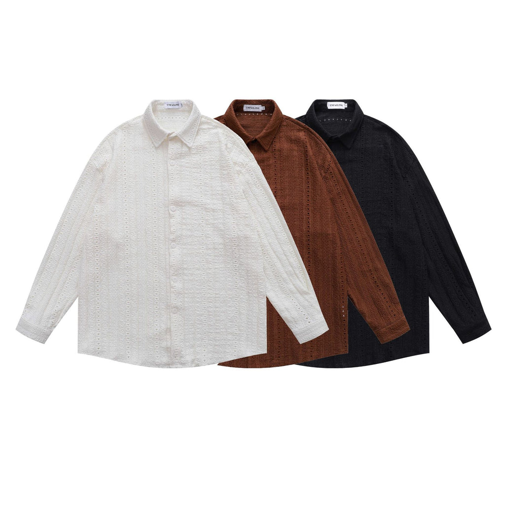 Retro Hollow-out Striped Long-sleeved Shirt for Men and Women