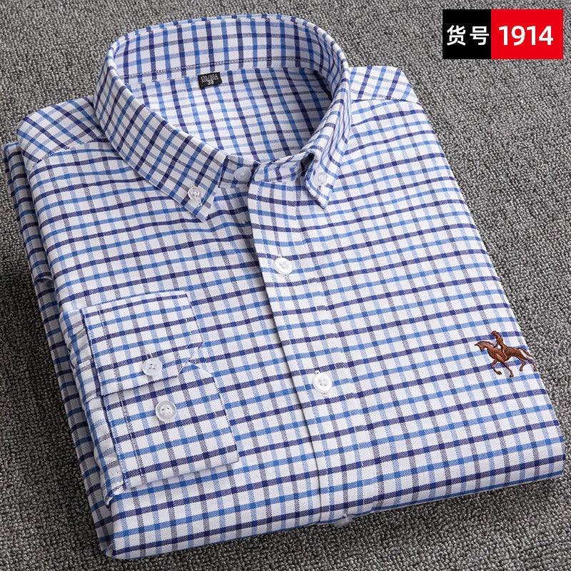 Pure cotton men's long-sleeved Oxford shirt for young and middle-aged men embroidered large size