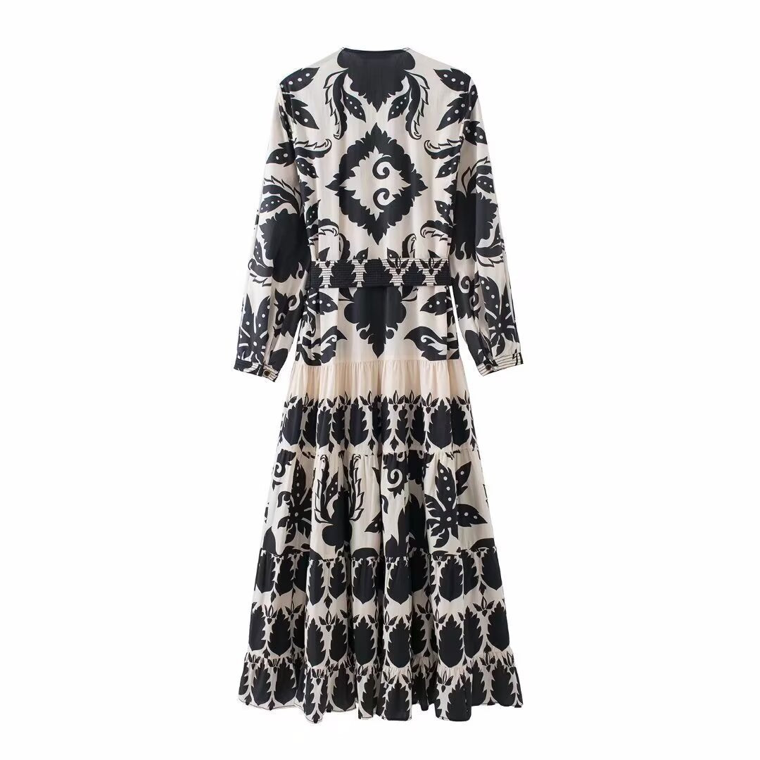 Long Sleeve Printed Dress for Women, Casual Fashion Design
