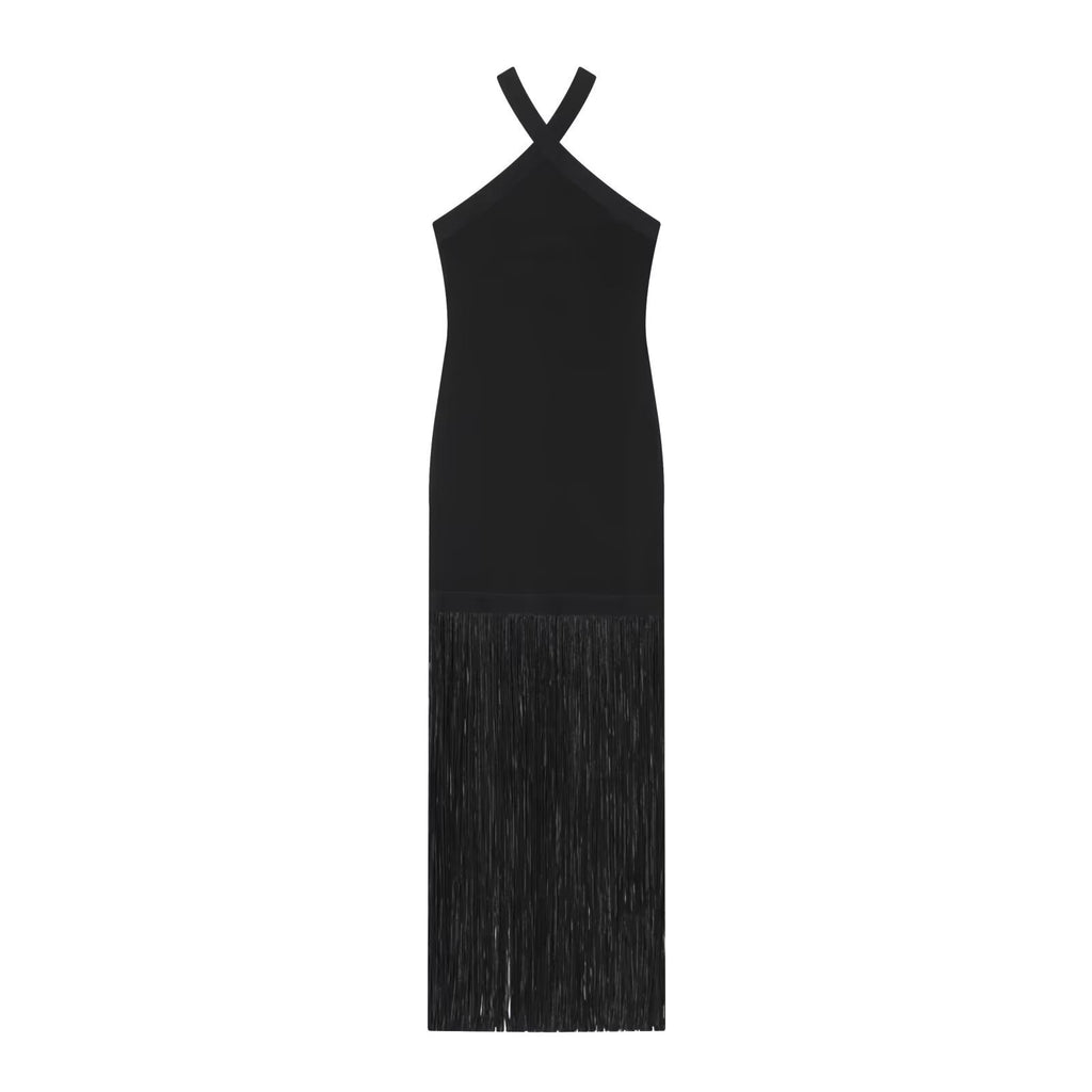 Women's Elegant Classic Strapless Shoulder-Baring Elastic Fringe Dress