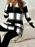 Elegant Women's Long Sleeve Zipper Shirt with Digital Print Casual Fashion