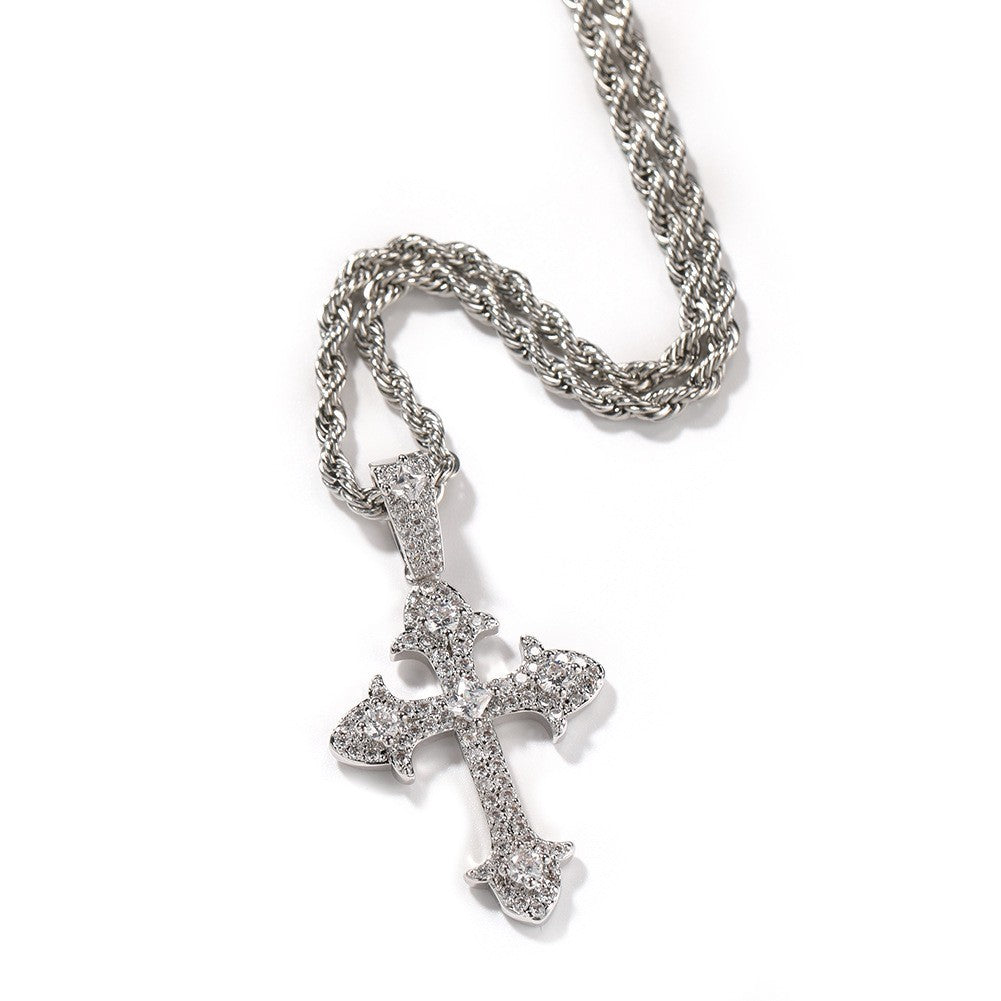 Zircon cross-shaped necklace, men's European and American sweater chain, hip-hop fashion, tagram style pendant necklace wholesale