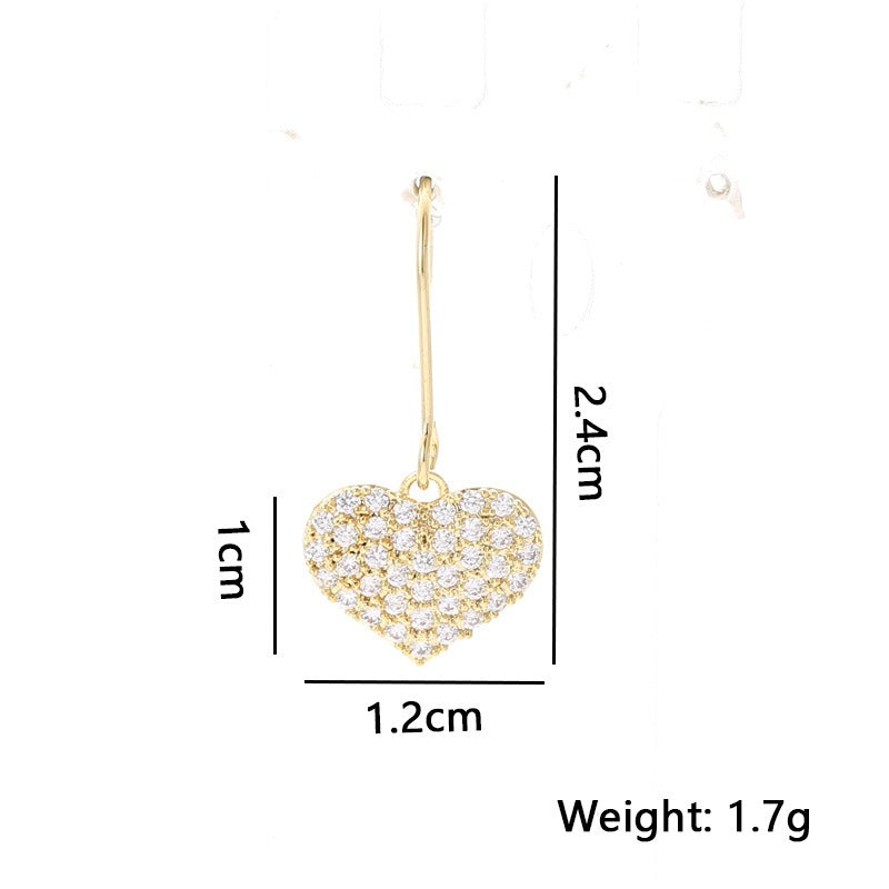 Fashion Copper Inlaid Zircon Heart Earrings