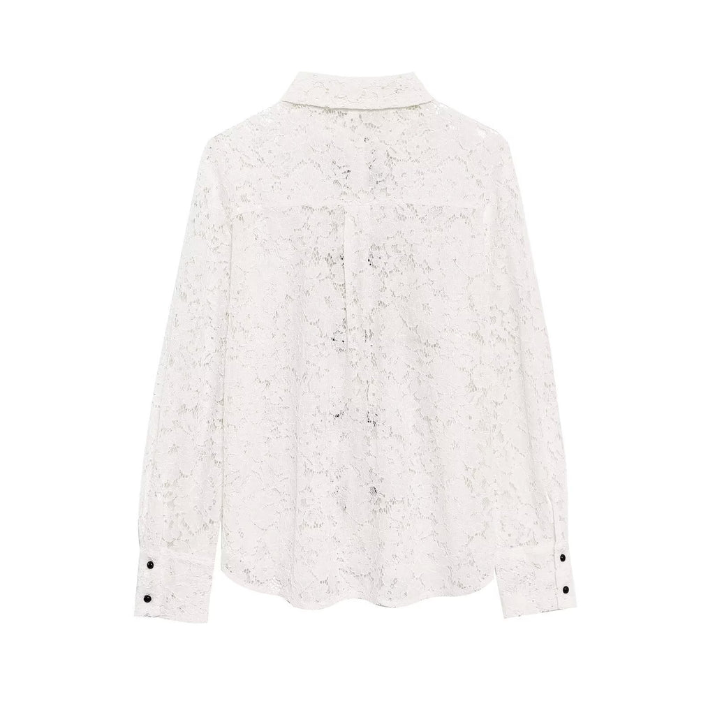 Women's Fashion Casual Bow Decorated Lace Blouse