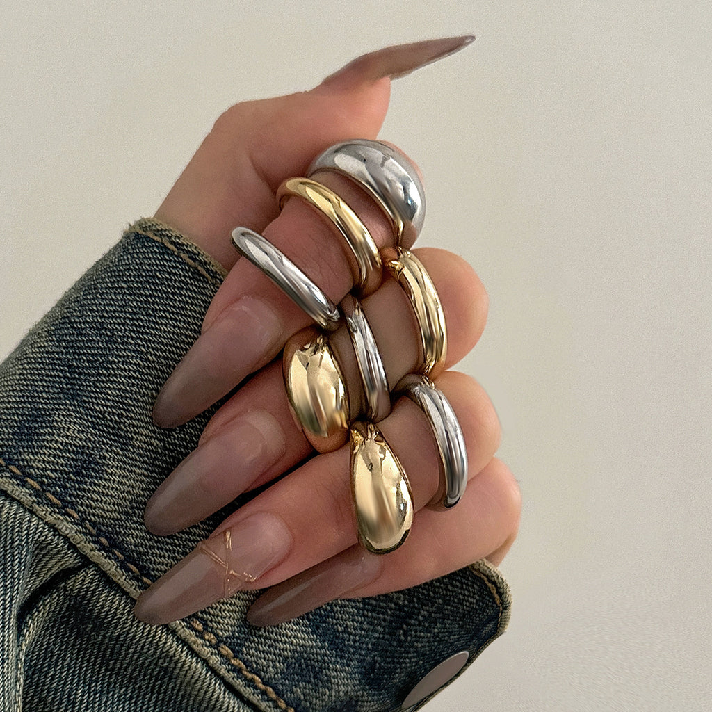 Small and trendy design sense, geometric curved ring, articulated ring, exaggerated opening set ring