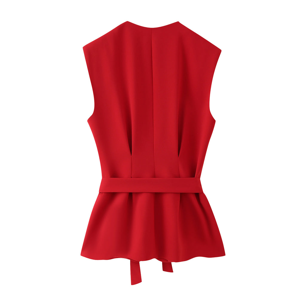 Women's Fashion Casual Belted Vest + Flare Trousers Set