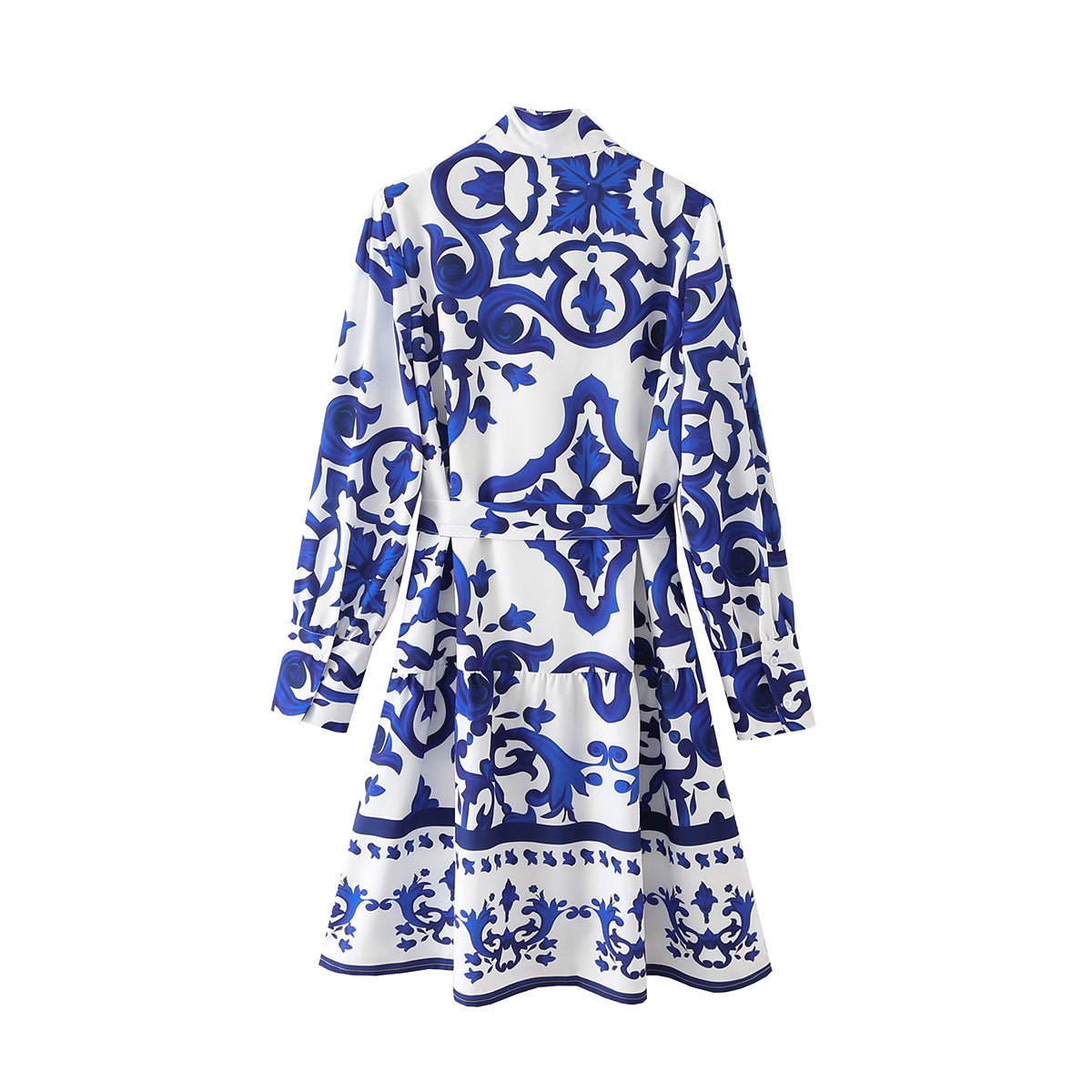 New Women's Fashion Casual Long-Sleeved Blue Positioning Dress