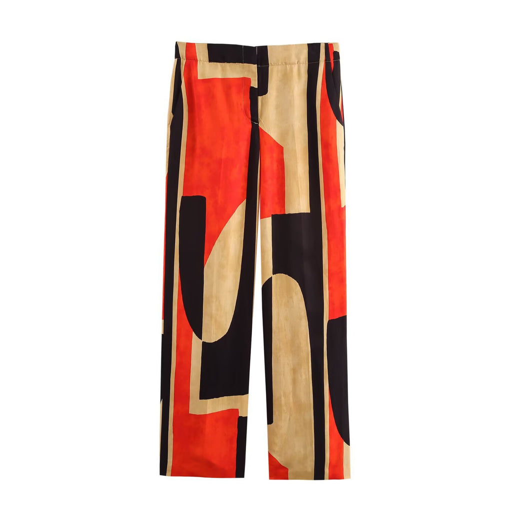 Fashion casual printed shirt+wide leg pants set