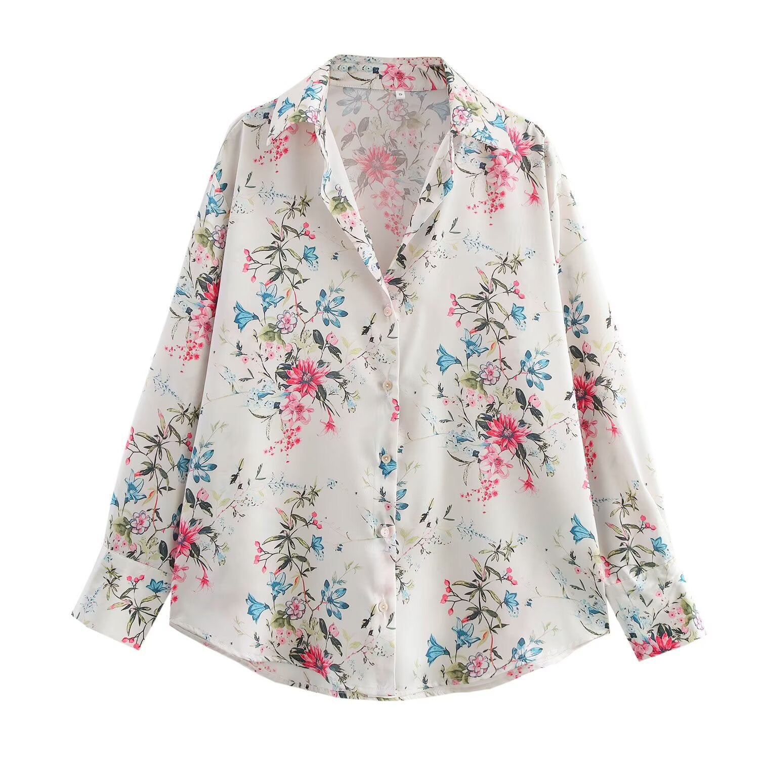 European and American fashion casual lapel silk texture printed shirt