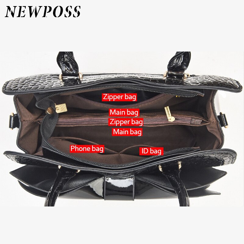 Fashion Women Handbags Tassel PU Leather Totes Bag Top-handle Embroidery Bag Shoulder Bag Lady Simple Style Crocodile Pattern