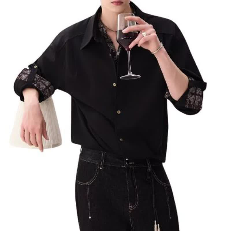 Classic Cashmere-Style Floral Long Sleeve Shirt for Men