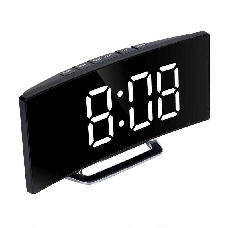 Fashion Curved Screen Clock Electronic Clock Large Screen LED Mirror Clock Silent Alarm Clock