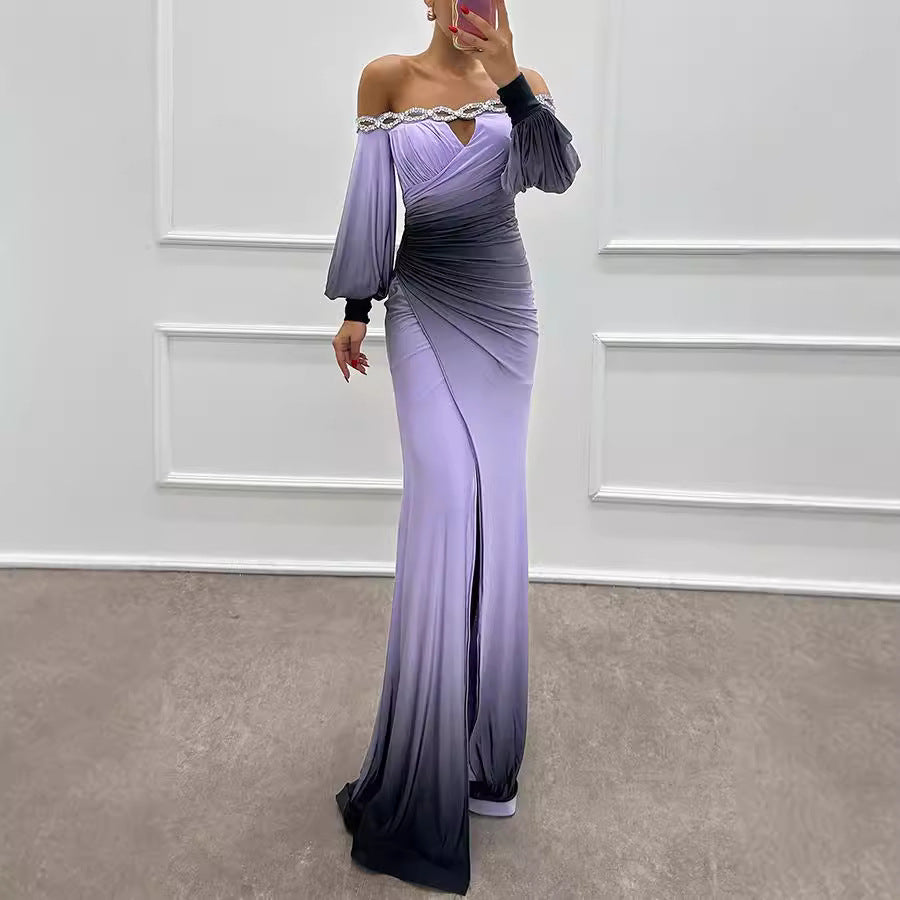 Chic Long Sleeve Off-Shoulder Printed Dress for Women  Casual Party Style Fashion Dress