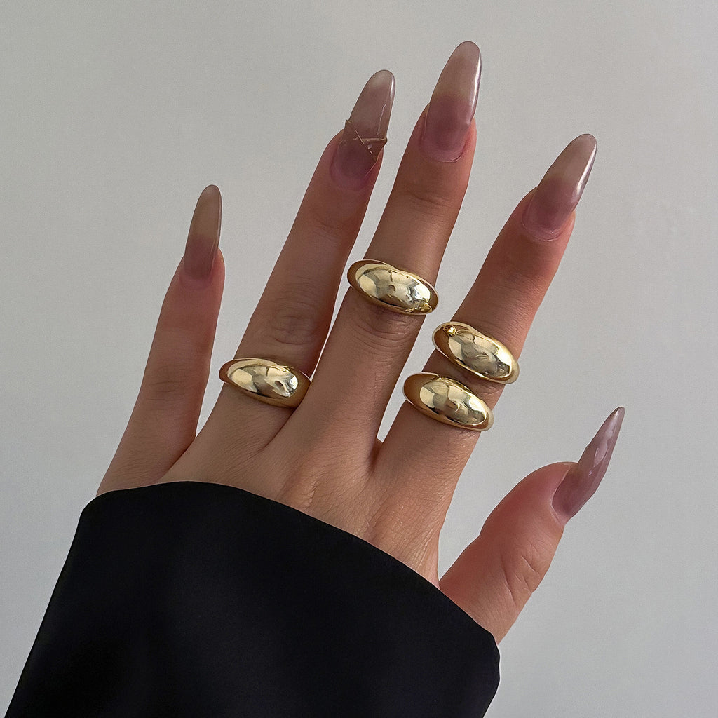 Small and trendy design sense, geometric curved ring, articulated ring, exaggerated opening set ring