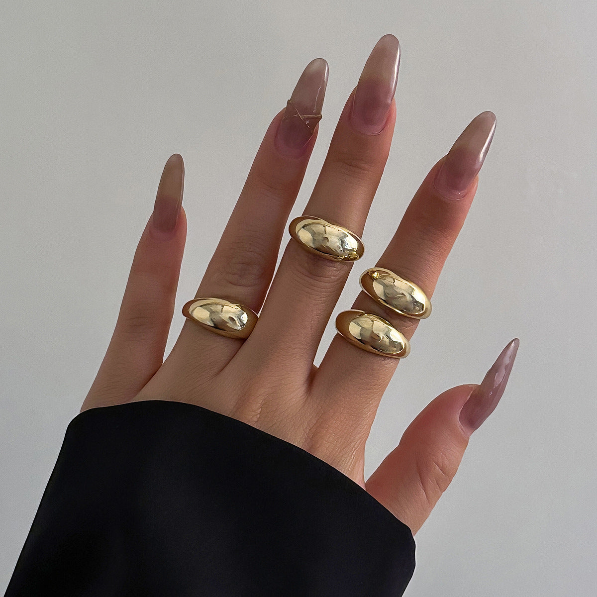 Small and trendy design sense, geometric curved ring, articulated ring, exaggerated opening set ring