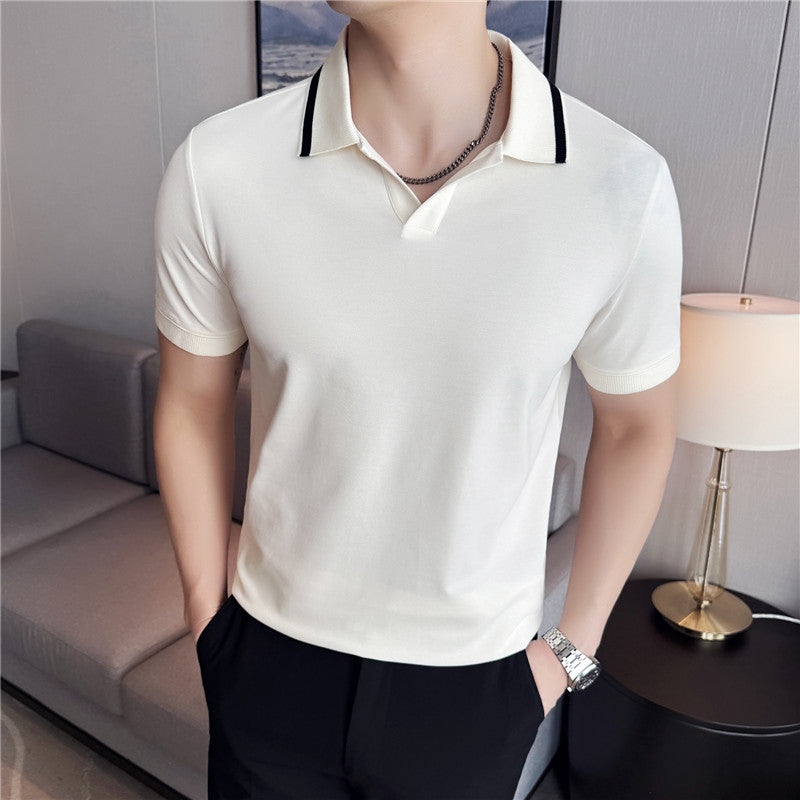 Solid color short sleeved polo shirt for men