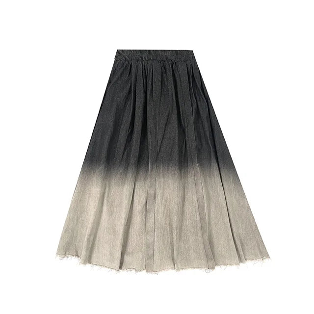 High Elastic Waist Gradual Color Burr Denim Long Casual Half-body Skirt Women Fashion Tide New Spring Autumn
