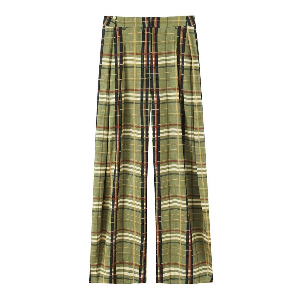 Women's Fashion Casual Linen Plaid Trousers