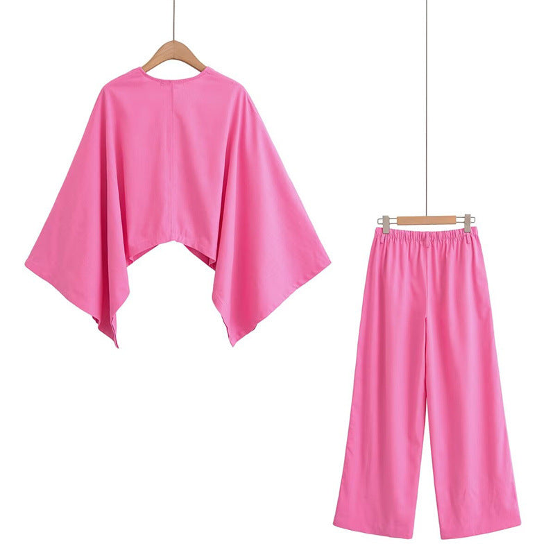Style Women's Fashion Casual Asymmetric Cape Top and Long Pants