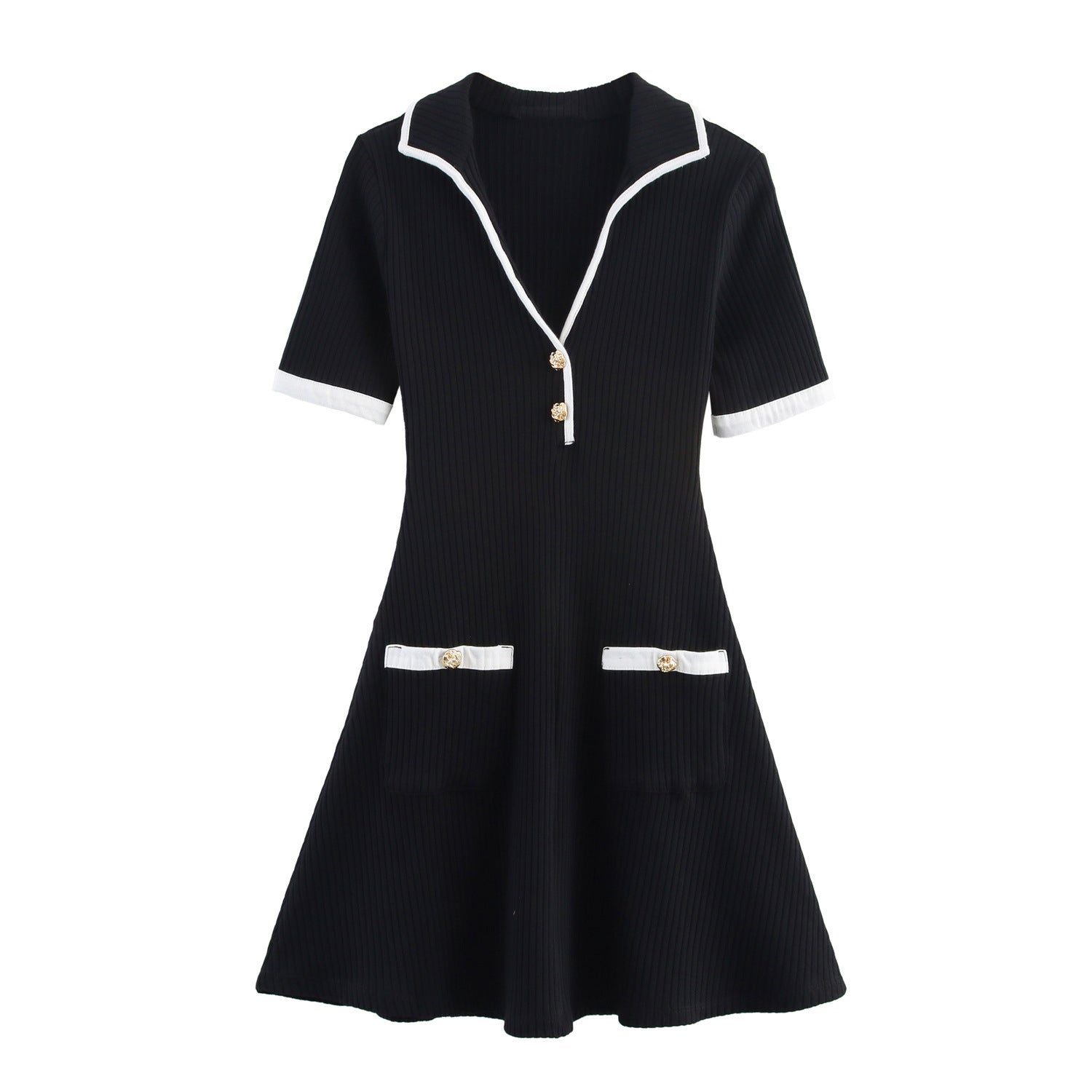 Women's Fashion Casual Metal Button Ribbed Dress