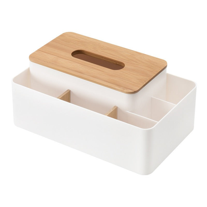 Elevated Extractable Tissue Box Living Room Bamboo Separated Multifunctional Desktop Organizer Remote Control Organizer