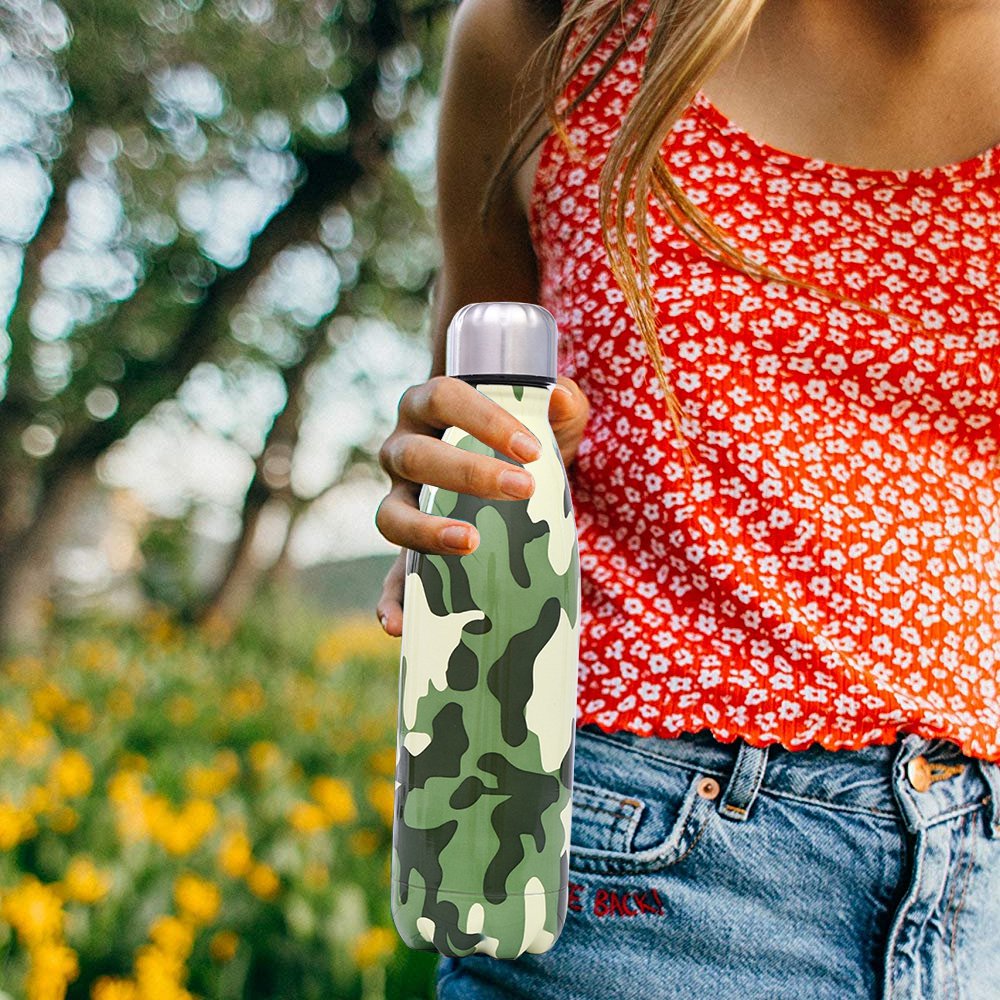 Pawaca Camouflage Type Stainless Steel Portable Sports Water Bottle Creative Coke Bottle 500ml Cola Shape Travel Bottle