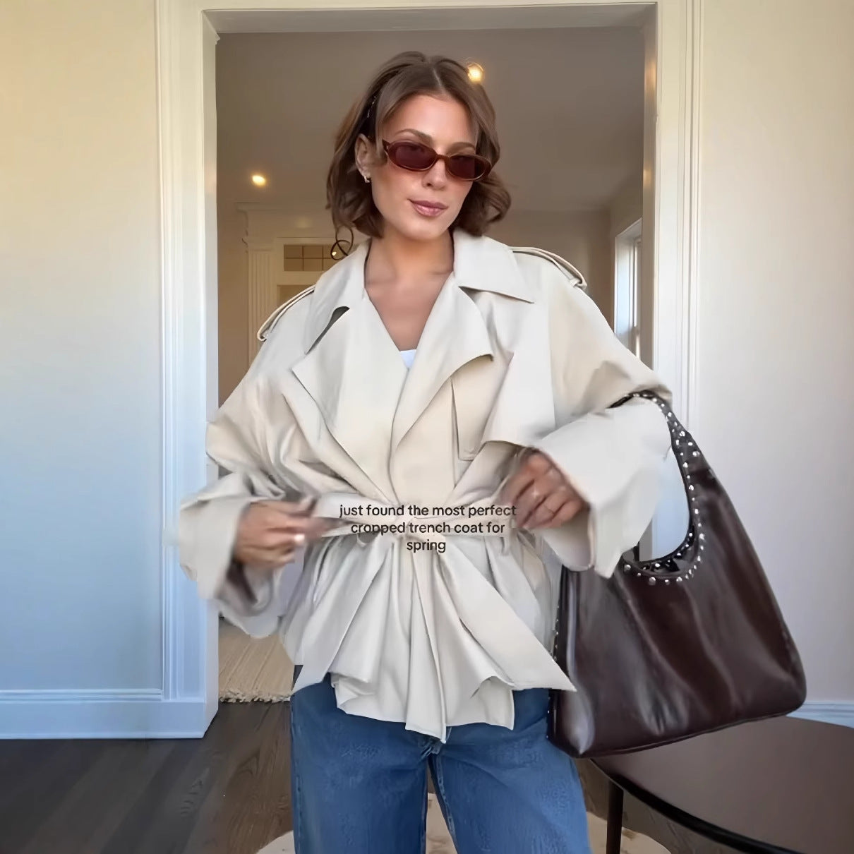 Women's Fashion Casual Waist-tied Short Jacket