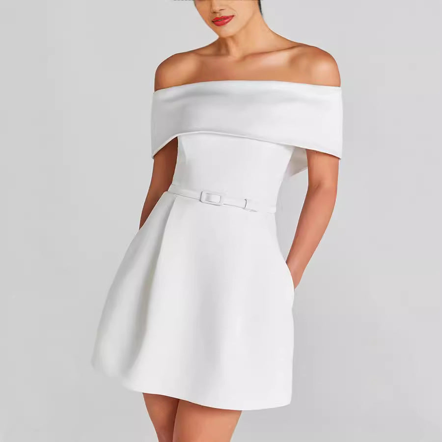 Belted One-Shoulder Casual Fashion Party Dress for Women