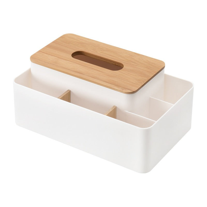 Elevated Extractable Tissue Box Living Room Bamboo Separated Multifunctional Desktop Organizer Remote Control Organizer