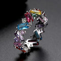 Diamond Geometry Zircon Ring, European and American Fashion Colored Zircon Rainbow Women's Ring Ring