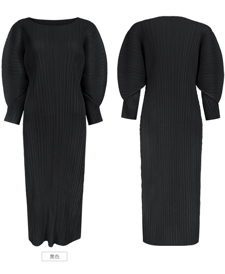 Pleated Bat Sleeve Dress Women Spring New Korean Fashion Long Sleeve Casual Elegant Long Aesthetic Clothes