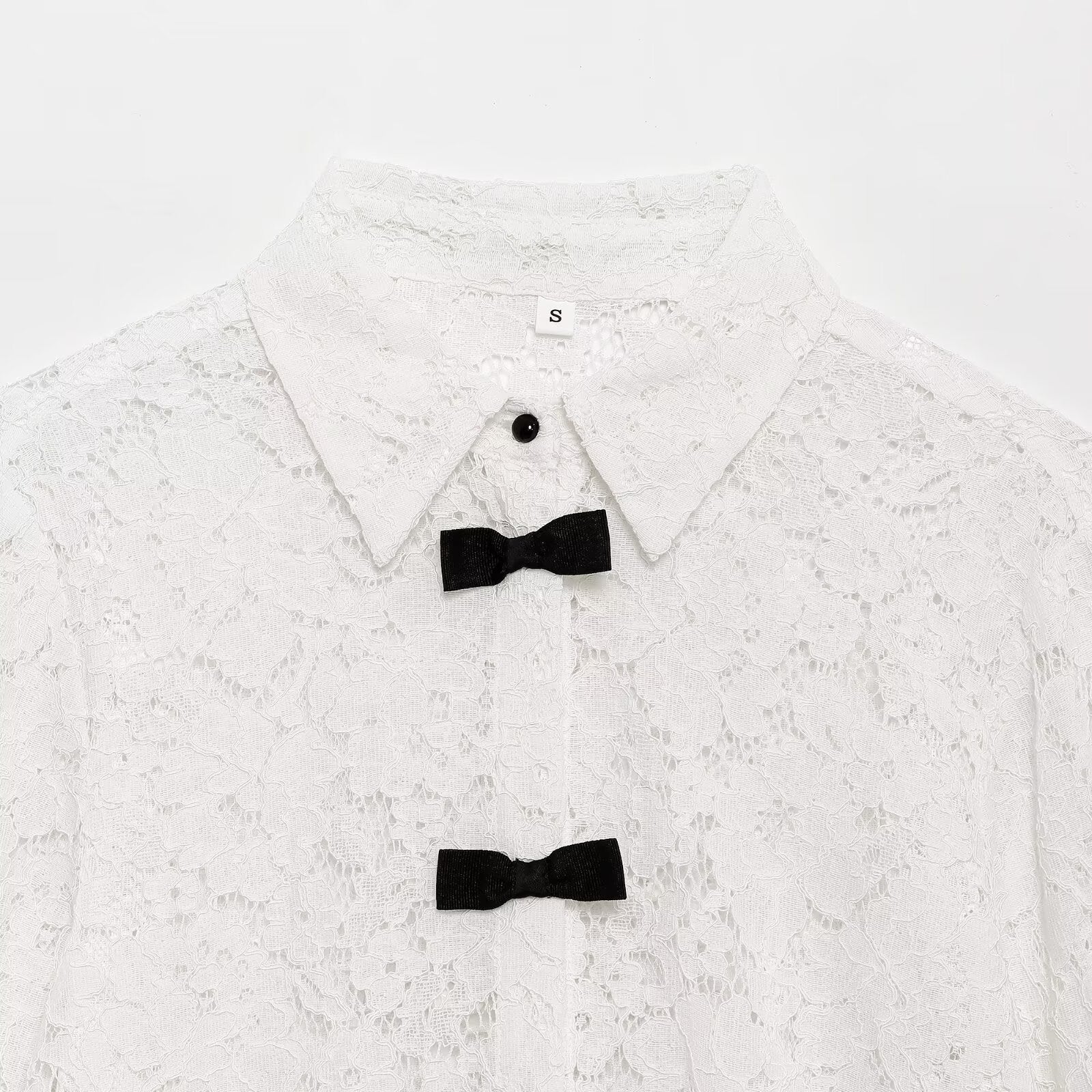 Women's Fashion Casual Bow Decorated Lace Blouse