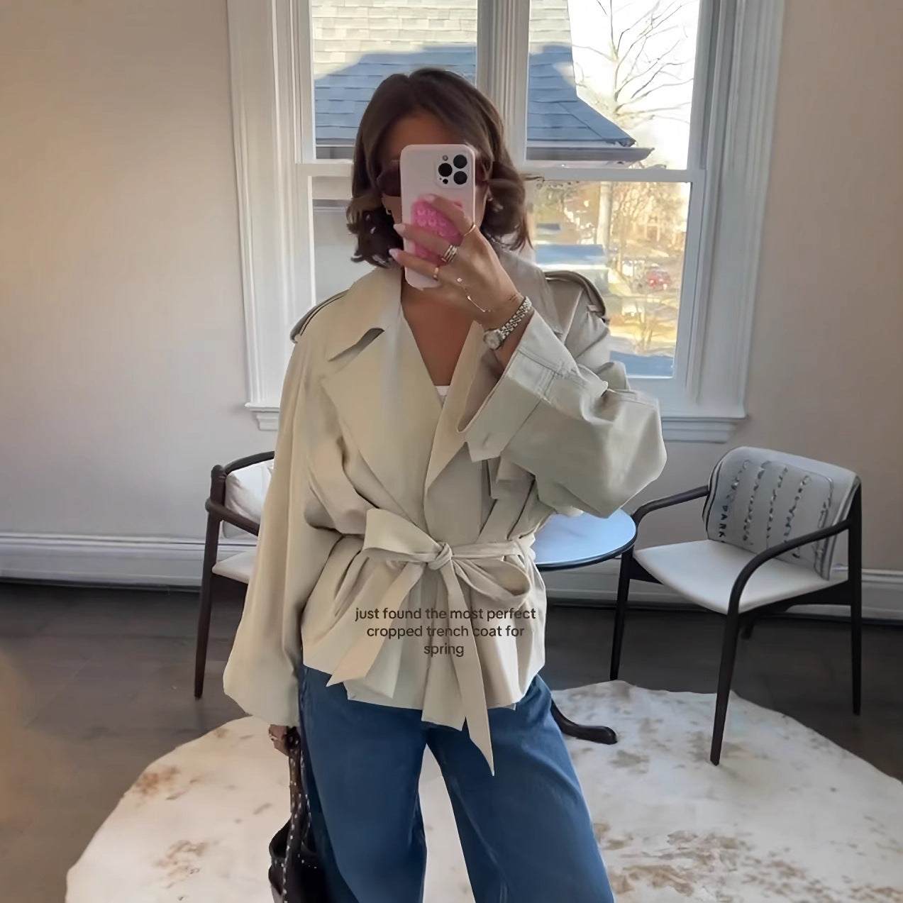 Women's Fashion Casual Waist-tied Short Jacket