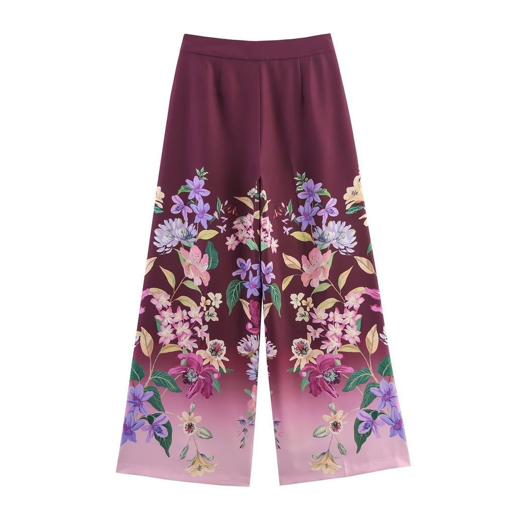 Women's Fashion Casual Floral Print Loose Trousers