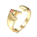 Adjustable A-Z Initial Ring Bohemian Copper Zircon Rainbow Letter Ring